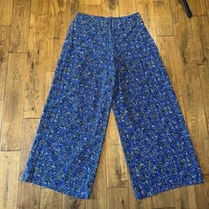 Cato Palazzo Pants Lined Blue Black White Boho Tribal Wide Leg Womens Sz L